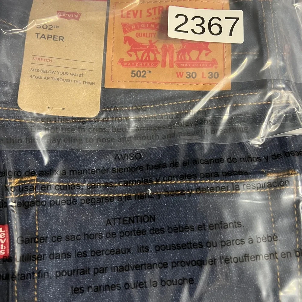 Levis 502 Taper Jeans Mens 30x30 Dark Wash Blue Stretch Denim 29507-0000 NEW
